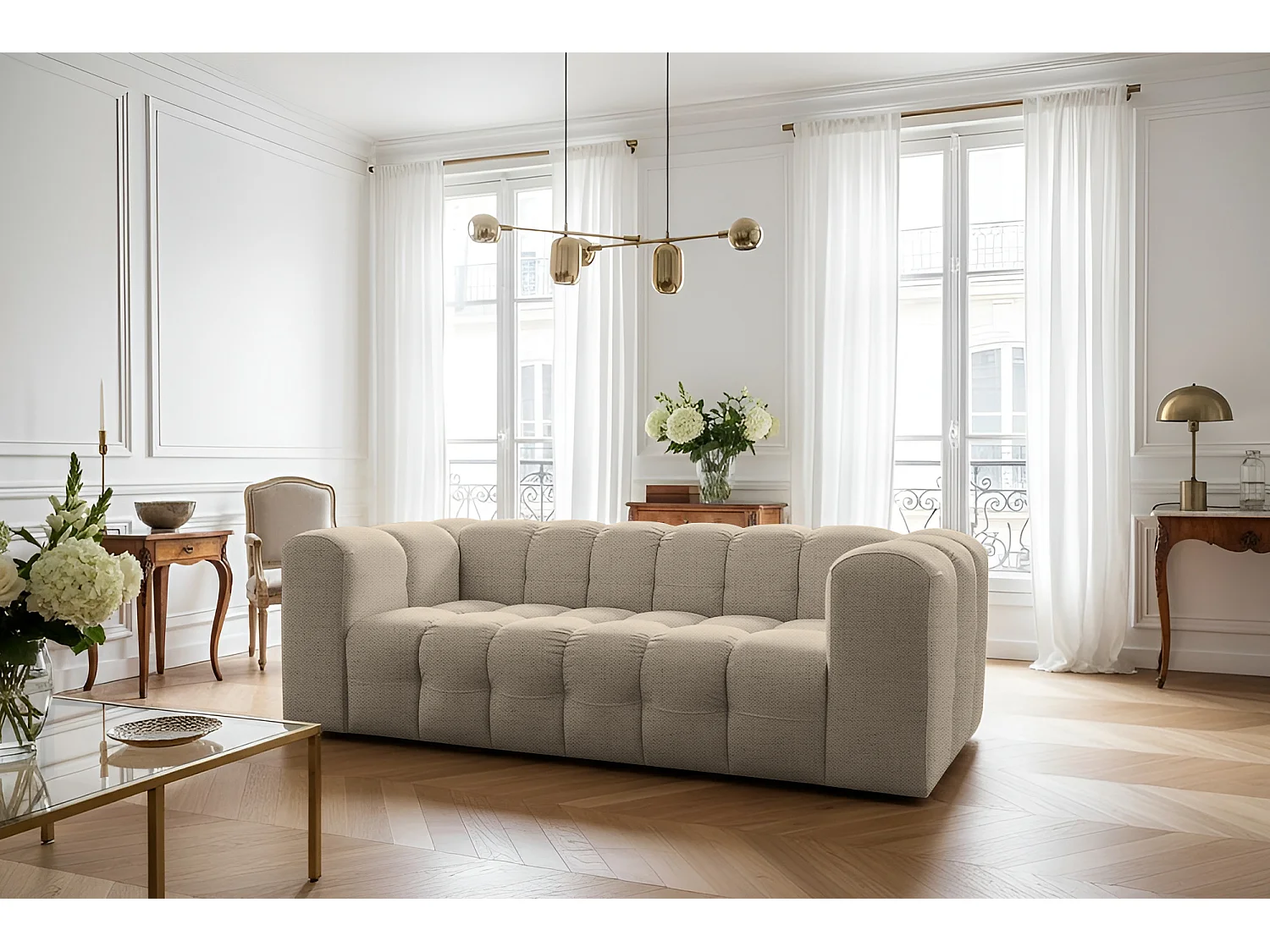 Sofa Baloo, 3-osobowa, do salonu, tkanina Moly, beż