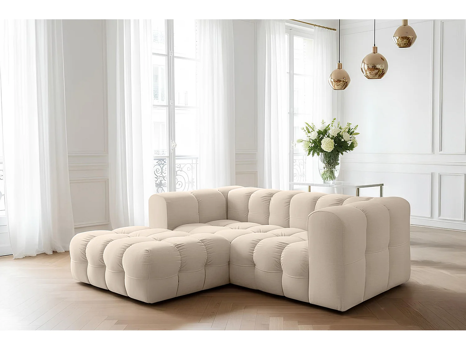 Narożnik Baloo L mini, do salonu, tkanina Tiffany, lewy, beż