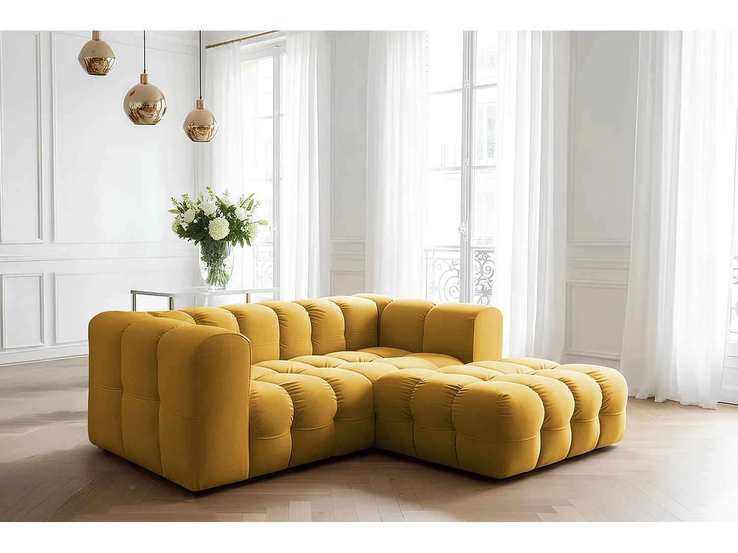 Narożnik Baloo L mini, do salonu, tkanina Tiffany, prawy, miodowy