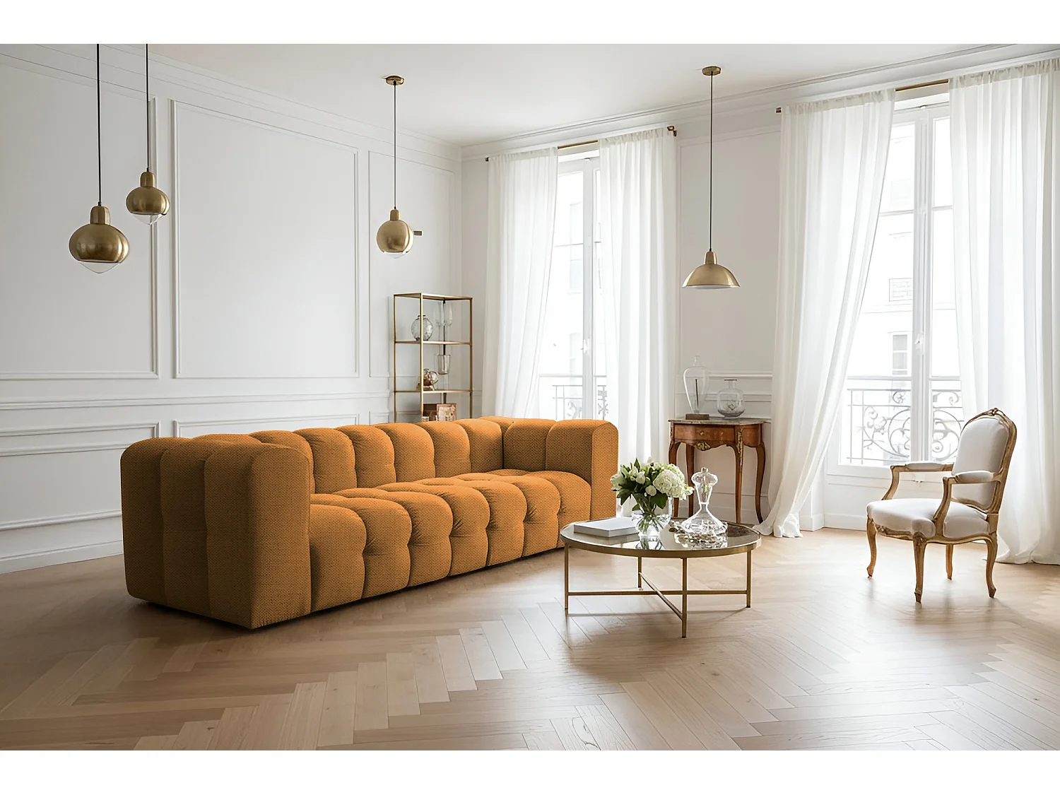 Sofa Baloo, 4-osobowa, do salonu, tkanina Moly, pomarańcz