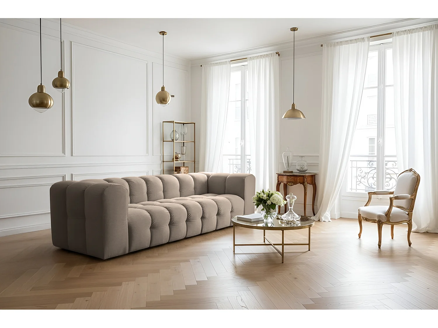 Sofa Baloo, 4-osobowa, do salonu, tkanina Tiffany, taupe