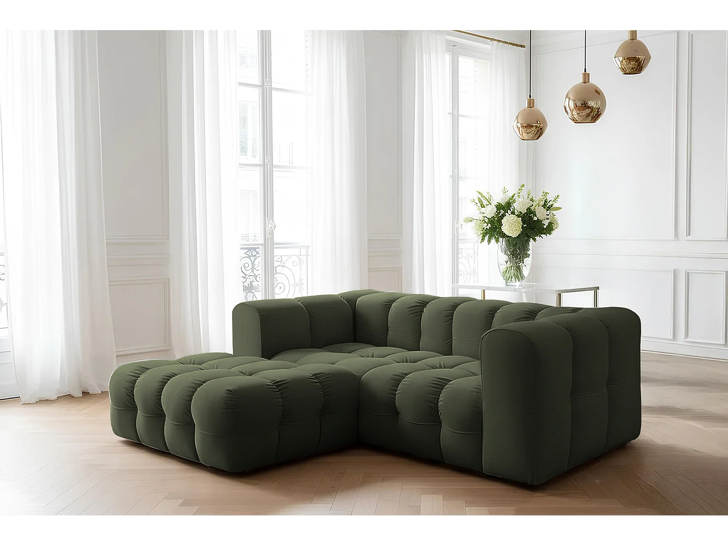 Narożnik Baloo L mini, do salonu, tkanina Tiffany, lewy, zielony