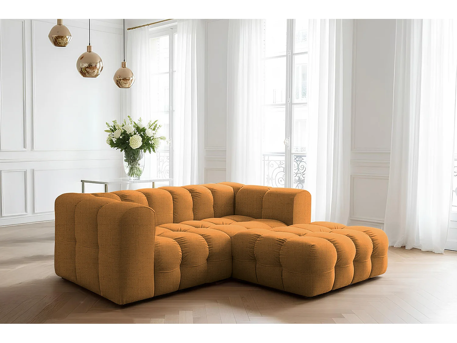 Narożnik Baloo L mini, do salonu, tkanina Moly, prawy, pomarańcz