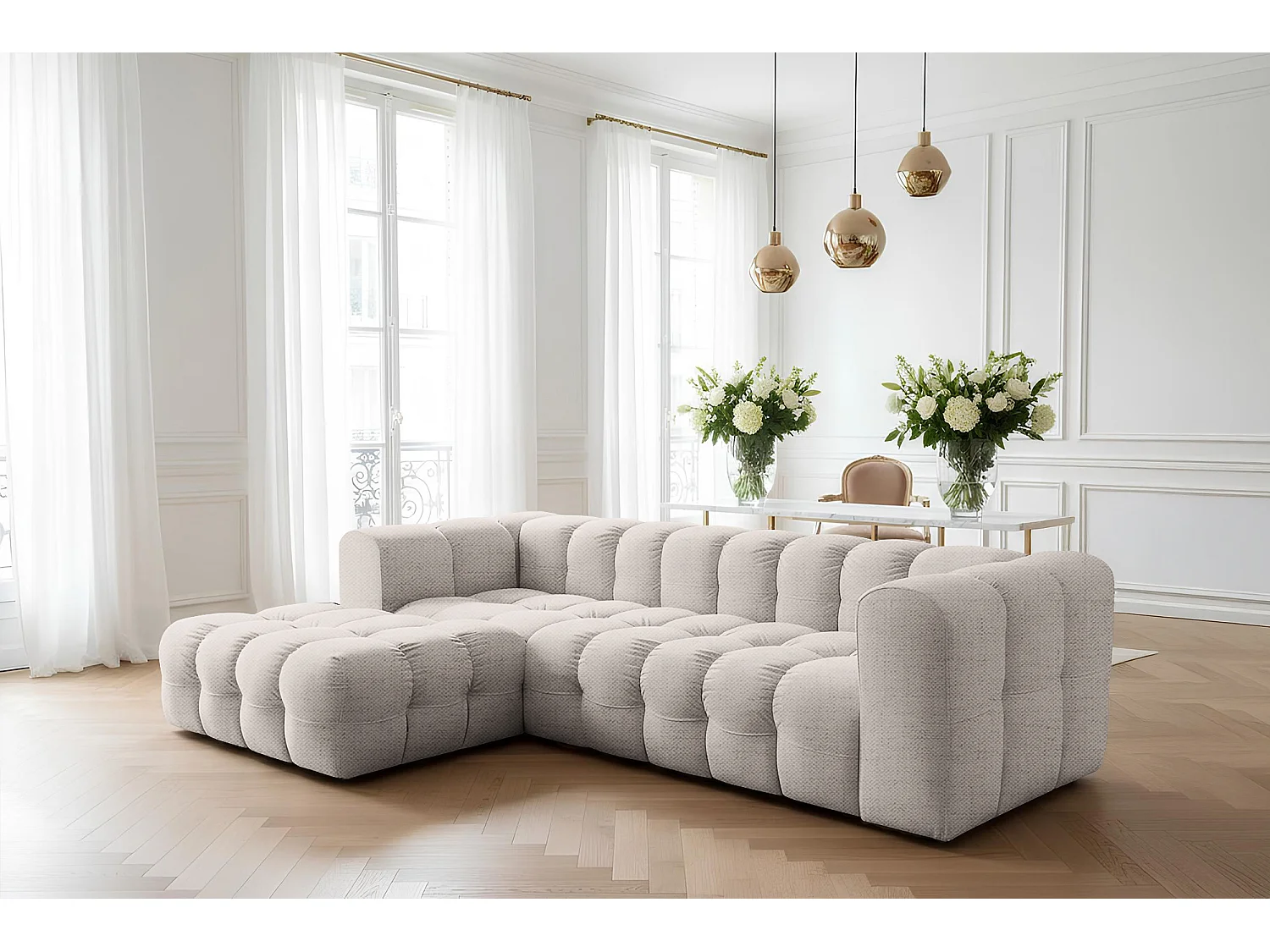 Narożnik Baloo L, do salonu, tkanina Moly, lewy, krem