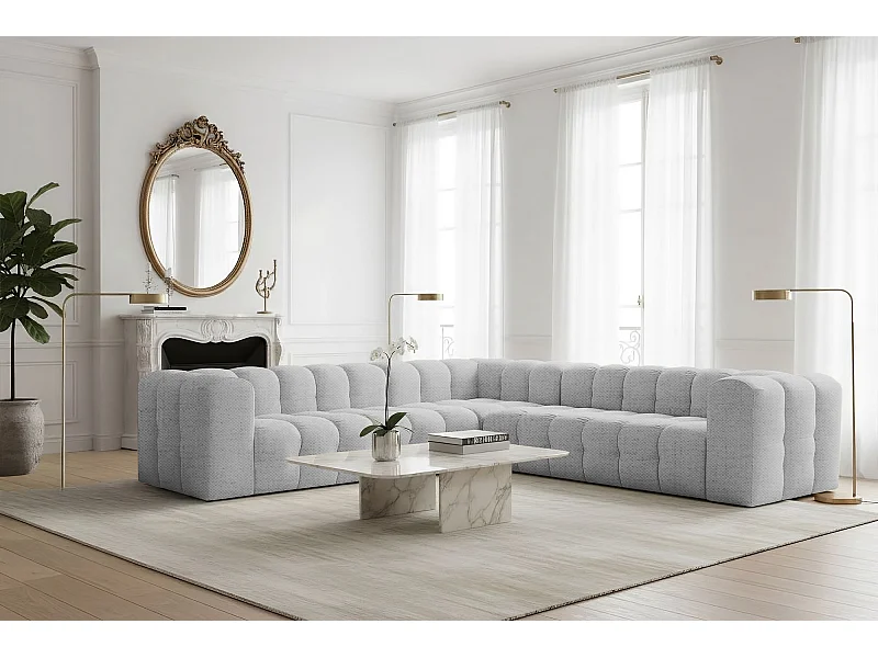 Narożnik Baloo Corner Średni, 6-osobowy do salonu, tkanina Moly, jasnoszary