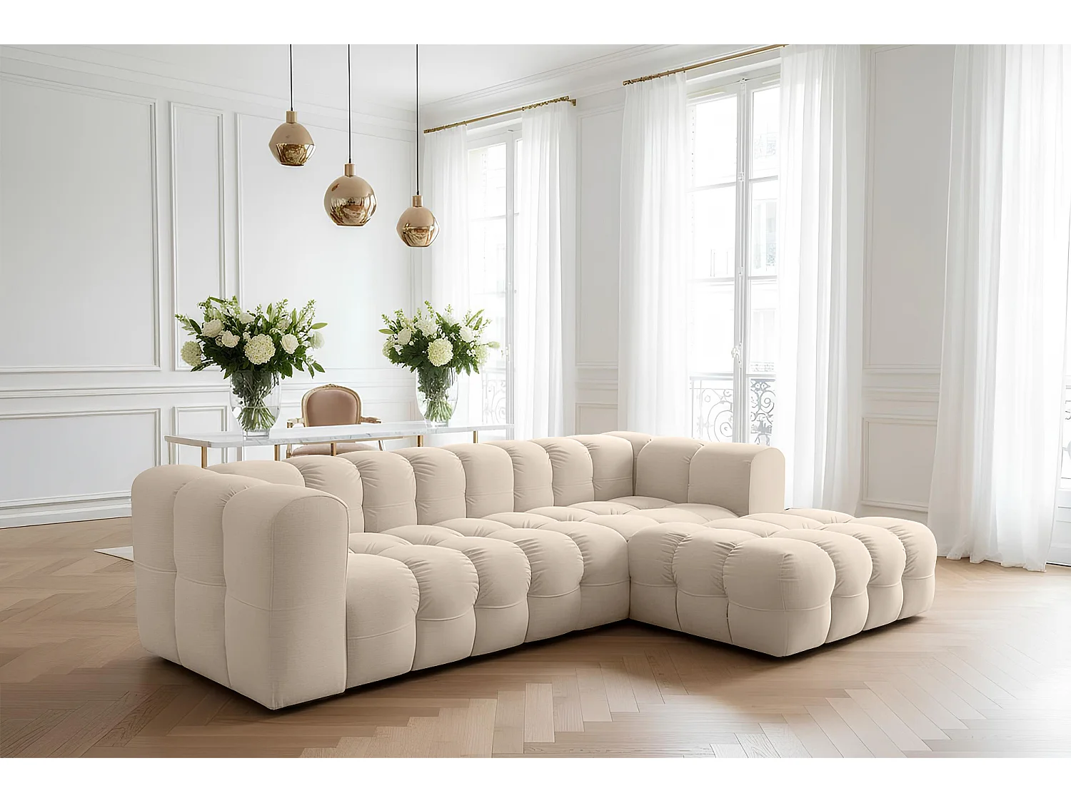 Narożnik Baloo L, do salonu, tkanina Tiffany, prawy, beż