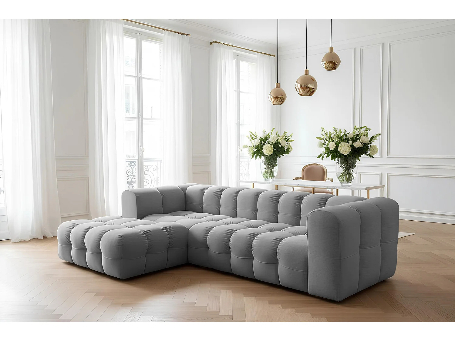 Narożnik Baloo L, do salonu, tkanina Tiffany, lewy, szary