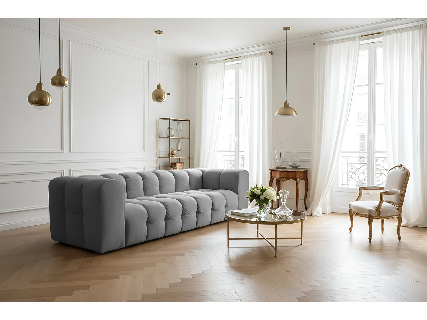 Sofa Baloo, 4-osobowa, do salonu, tkanina Tiffany, szary