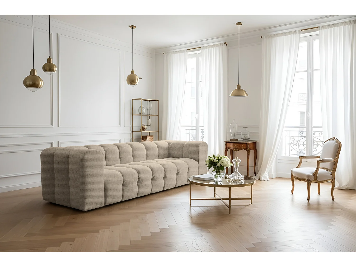 Sofa Baloo, 4-osobowa, do salonu, tkanina Moly, beż