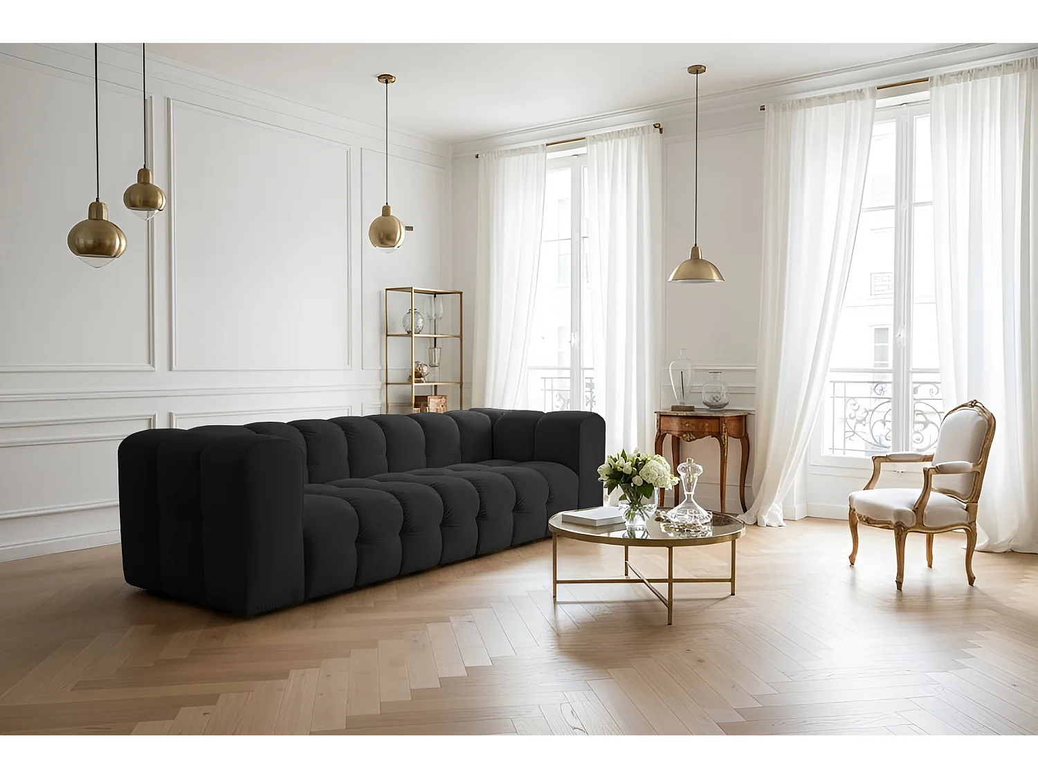 Sofa Baloo, 4-osobowa, do salonu, tkanina Tiffany, czarny