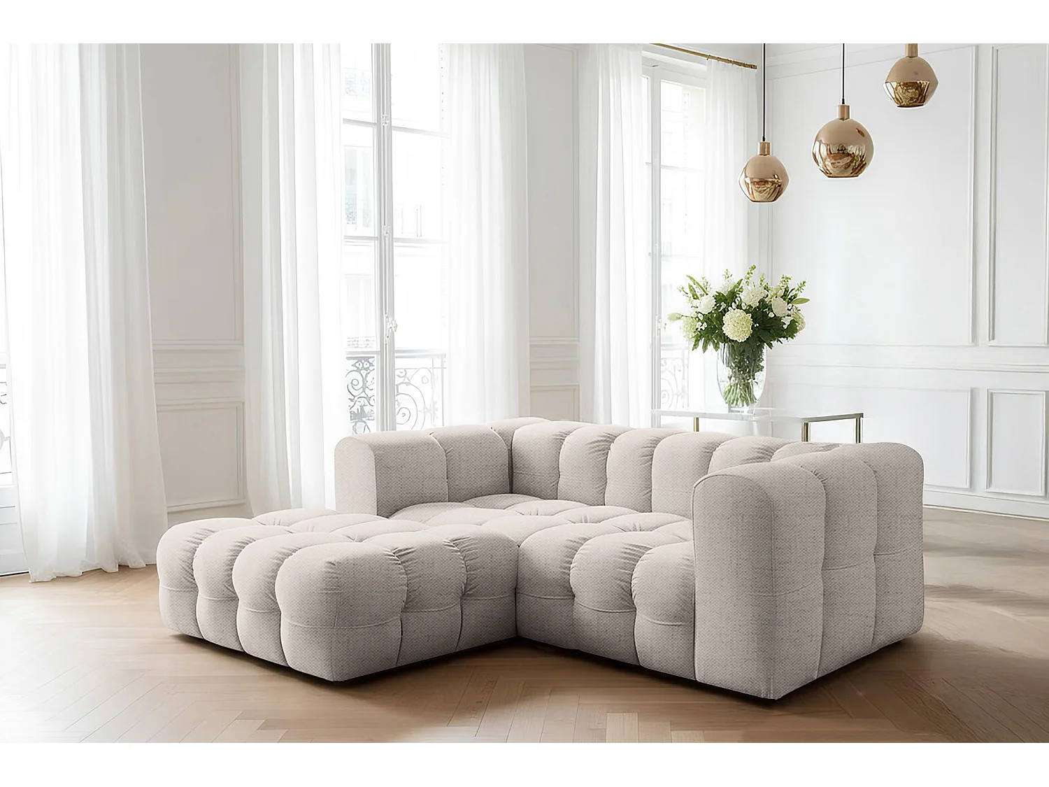 Narożnik Baloo L mini, do salonu, tkanina Moly, lewy, krem