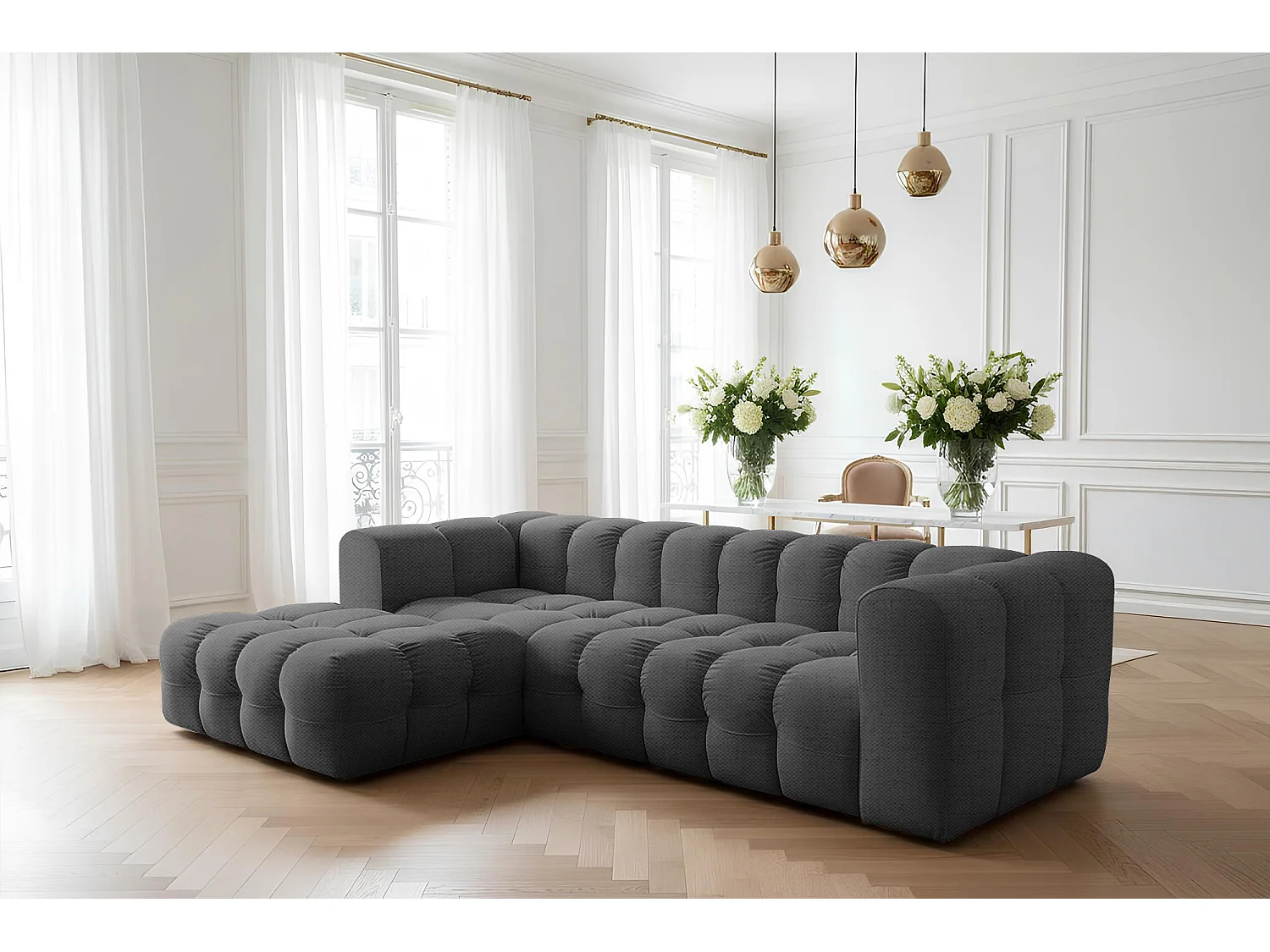 Narożnik Baloo L, do salonu, tkanina Moly, lewy, antracyt