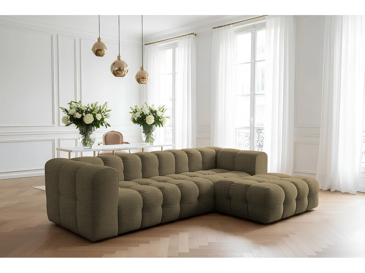 Narożnik Baloo L, do salonu, tkanina Moly, prawy, zielony