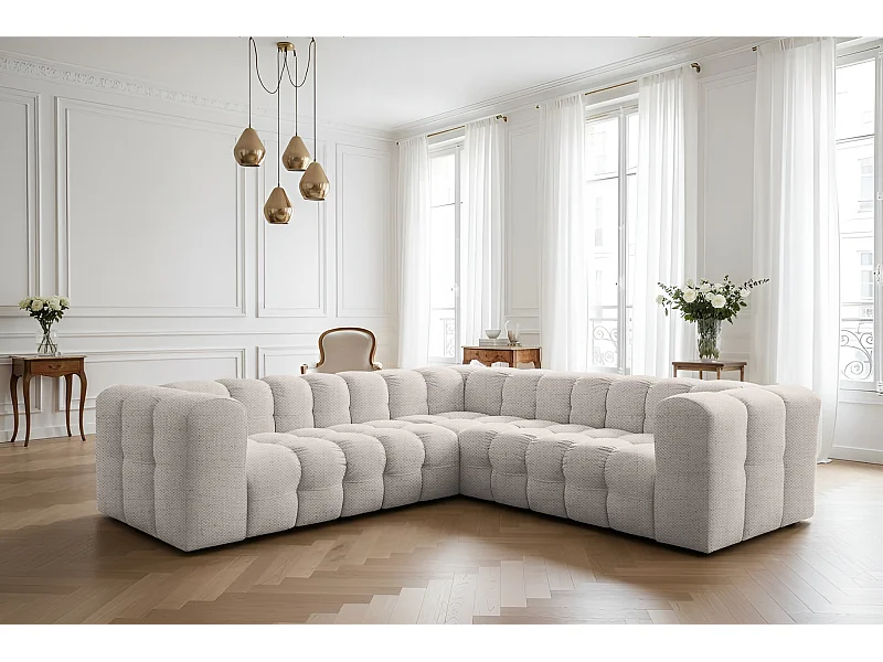 Narożnik Baloo Corner Mały, 6-osobowy, do salonu, tkanina Moly, krem