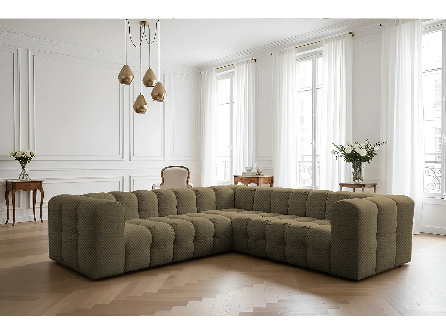 Narożnik Baloo Corner Mały, 6-osobowy, do salonu, tkanina Moly, zielony