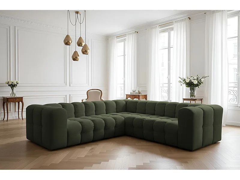 Narożnik Baloo Corner Mały, 6-osobowy, do salonu, tkanina Tiffany, zielony