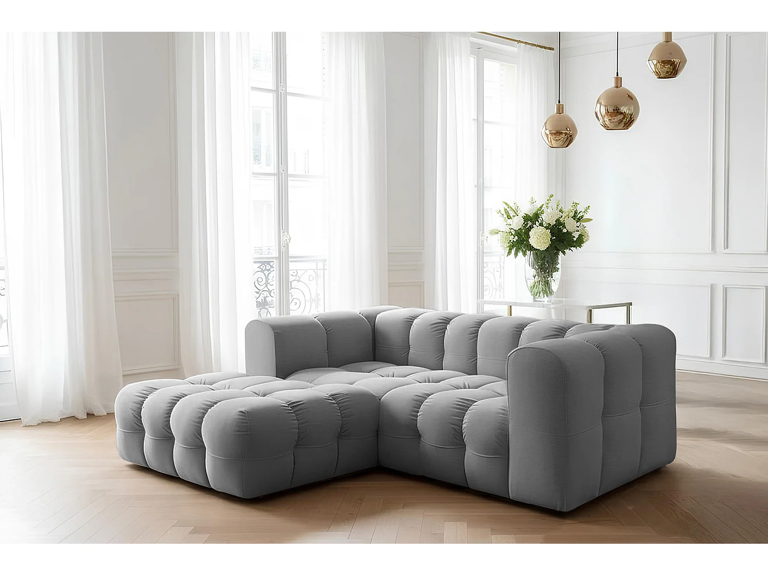 Narożnik Baloo L mini, do salonu, tkanina Tiffany, lewy, szary