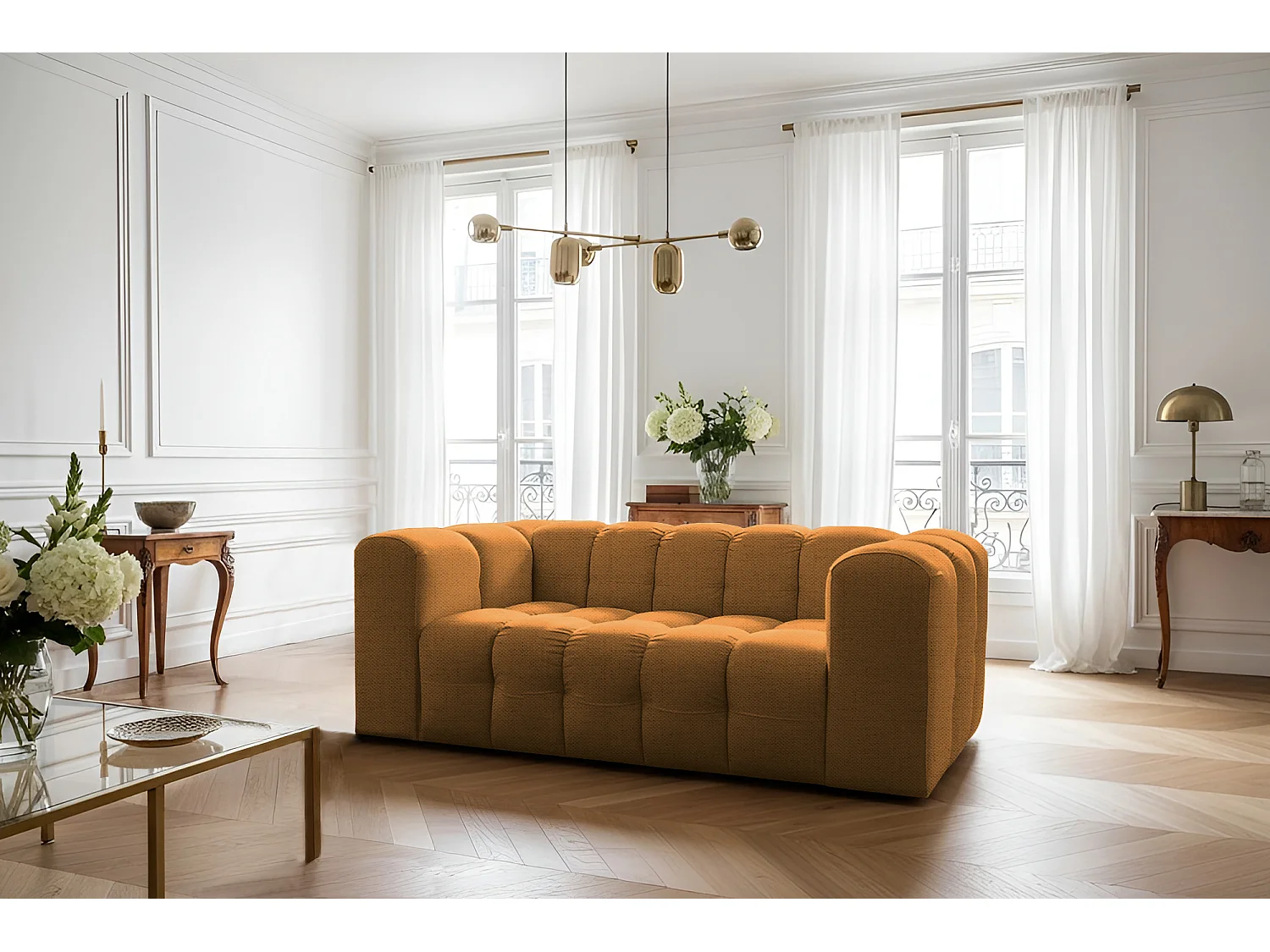 Sofa Baloo, 2-osobowa, do salonu, tkanina Moly, pomarańcz