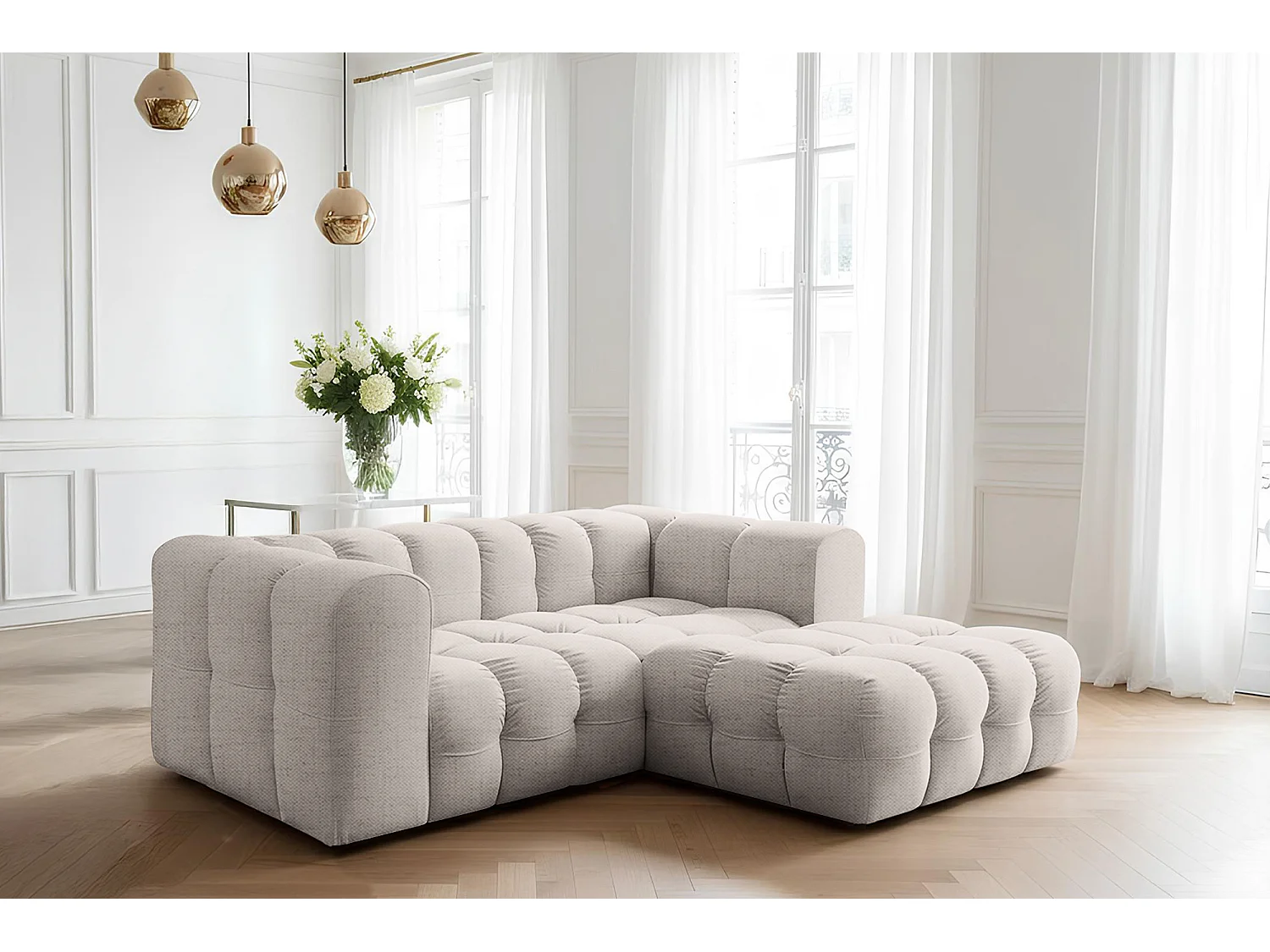 Narożnik Baloo L mini, do salonu, tkanina Moly, prawy, krem