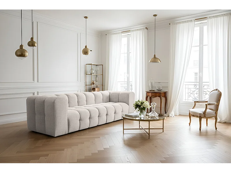 Sofa Baloo, 4-osobowa, do salonu, tkanina Moly, krem