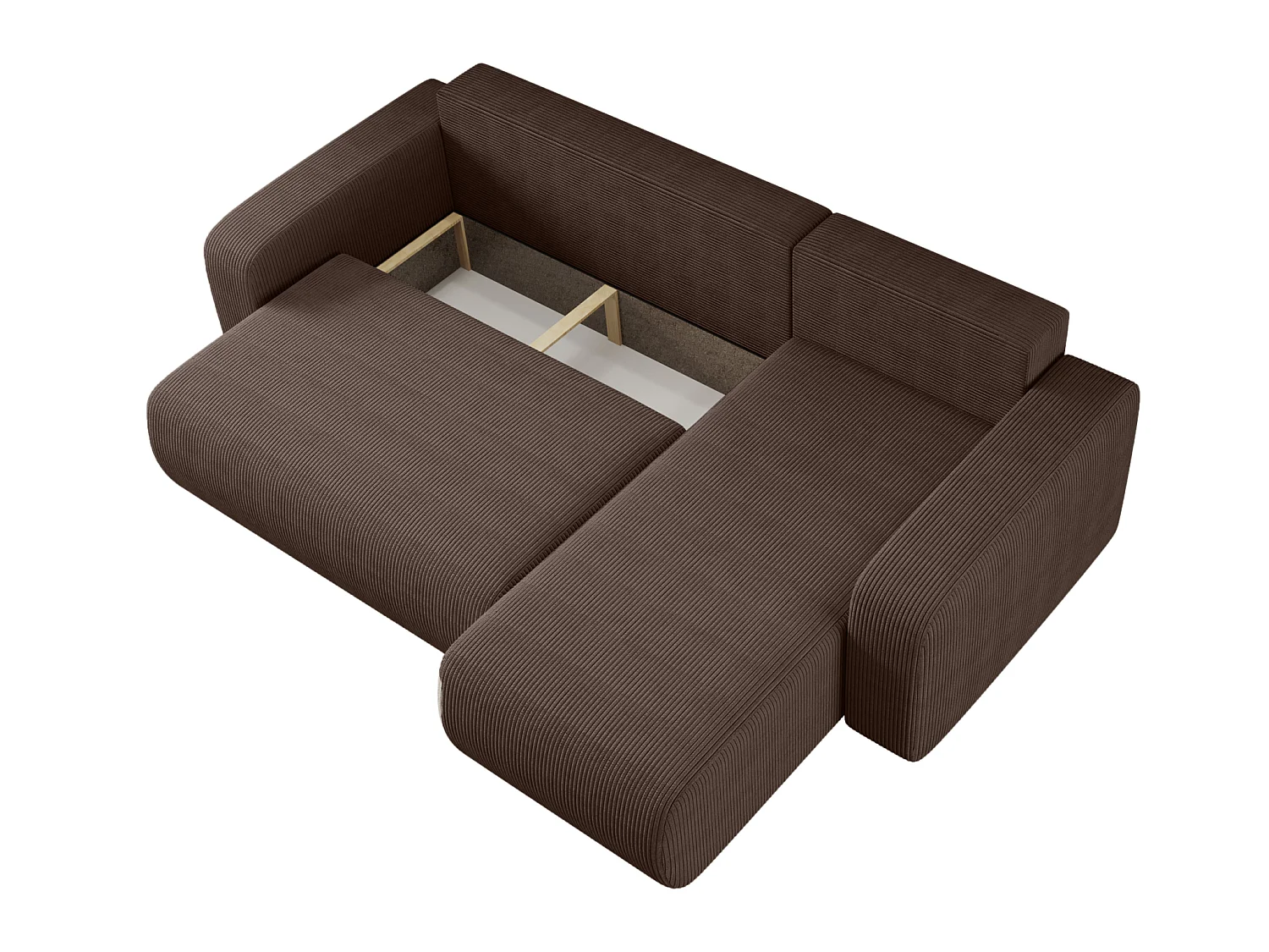 Canapé d'angle convertible 3 places avec coffre en velours brun