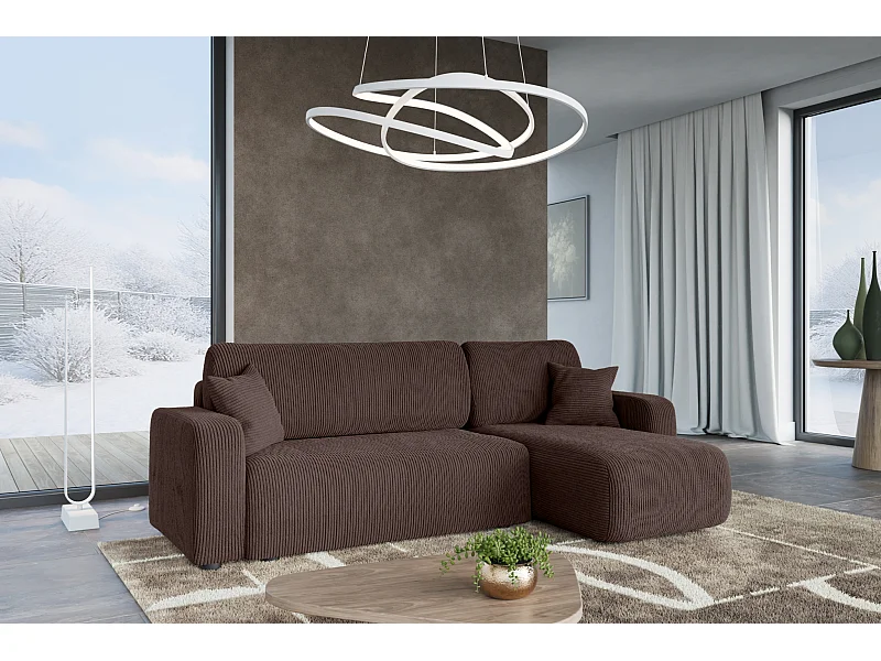 Canapé d'Angle réversible convertible avec fonction de couchage Piano L coffre universel en velours côtelé brun chocolat du fabricant - VINOTTI