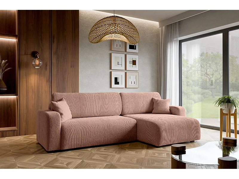 Canapé d'Angle réversible convertible avec fonction de couchage Piano XL coffre universel en velours côtelé rose poudré du fabricant - VINOTTI