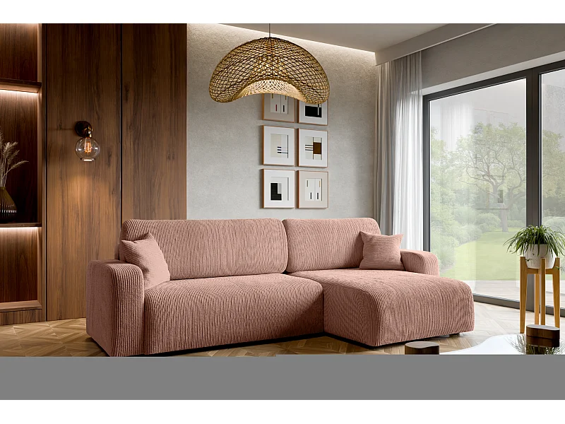 Canapé d'Angle réversible convertible avec fonction de couchage Piano XL coffre universel en velours côtelé rose poudré du fabricant - VINOTTI