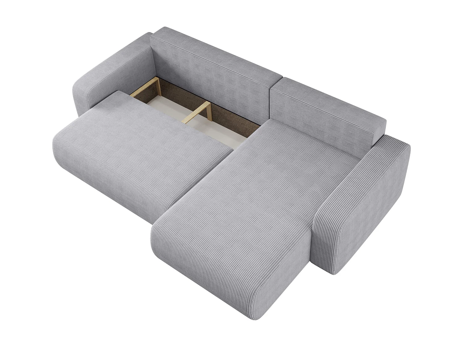 Canapé d'Angle réversible convertible avec fonction de couchage Piano XL coffre universel en velours côtelé gris clair du fabricant - VINOTTI