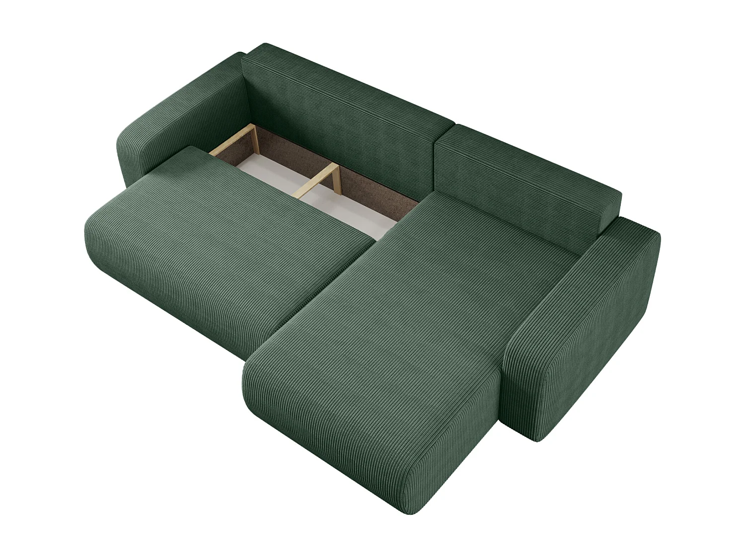 Canapé d'Angle réversible convertible avec fonction de couchage Piano XL coffre universel en velours côtelé vert bouteille du fabricant - VINOTTI