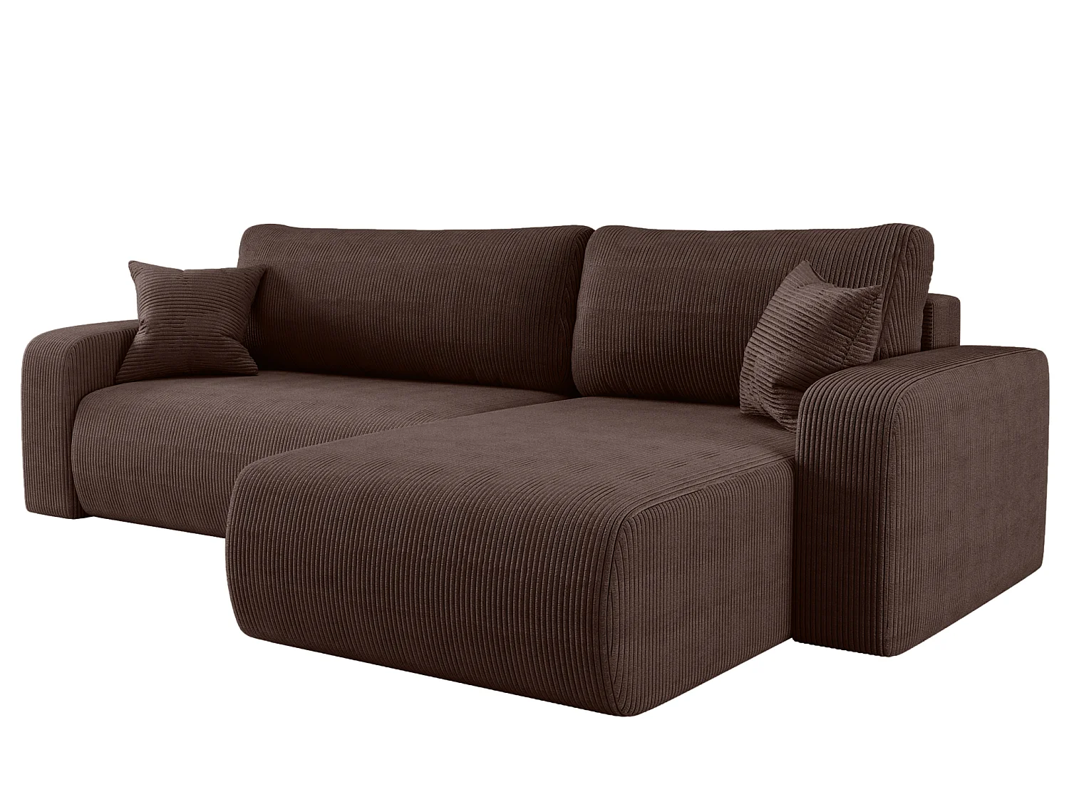 Canapé d'angle convertible 4 places avec coffre en velours brun