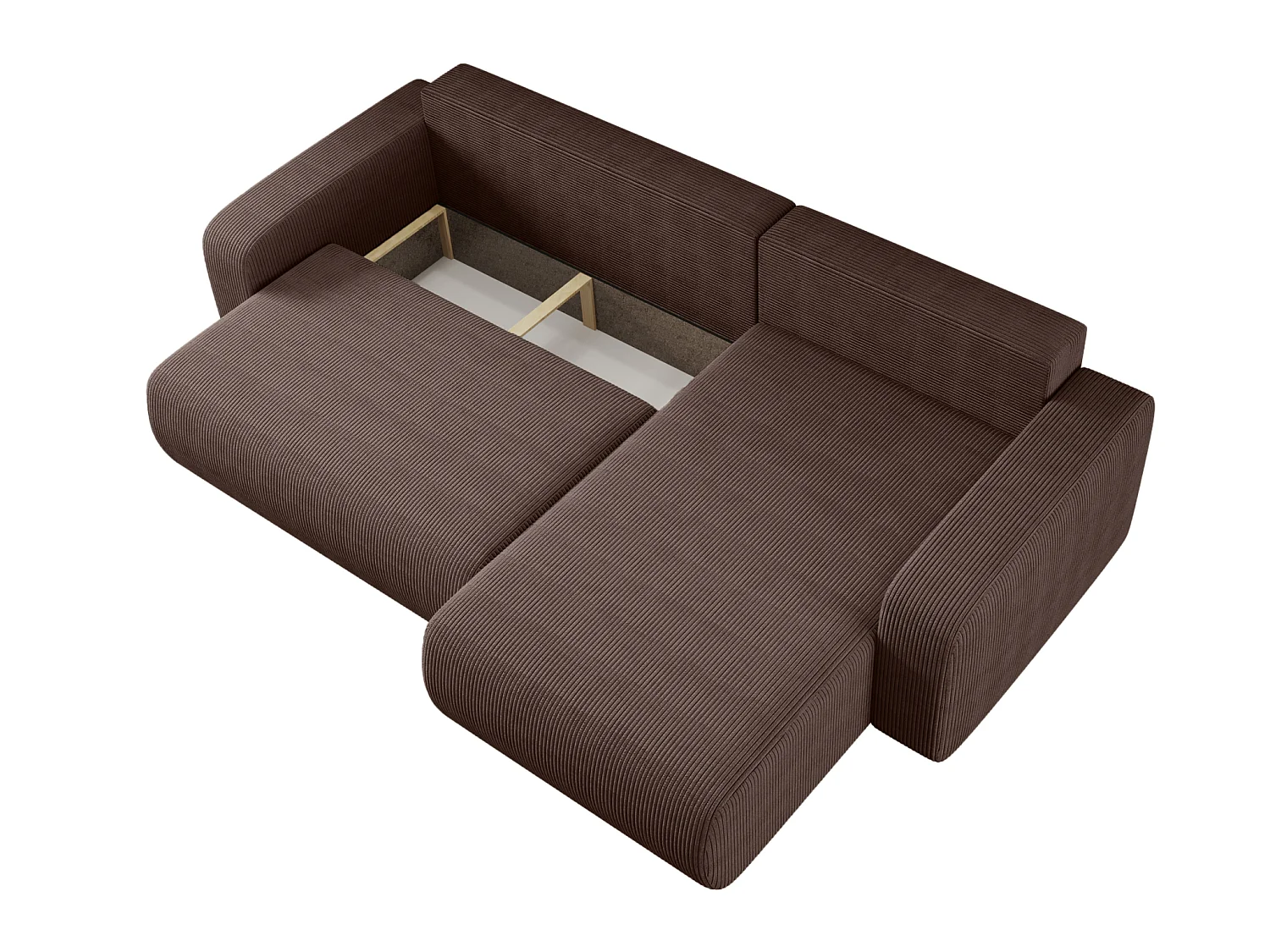Canapé d'angle convertible 4 places avec coffre en velours brun