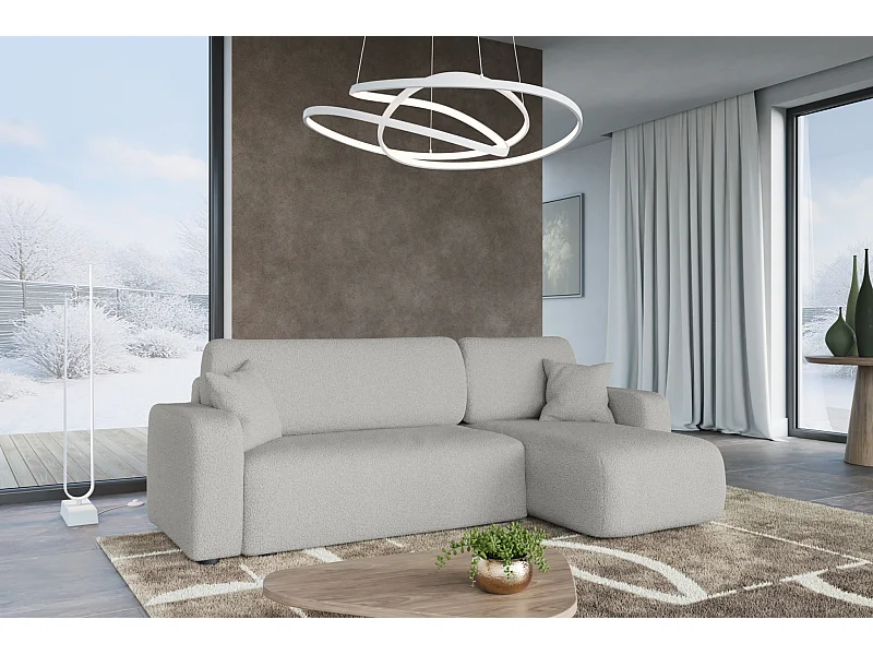 Canapé d'Angle réversible convertible avec fonction de couchage Piano L coffre universel en tissu bouclé gris du fabricant - VINOTTI