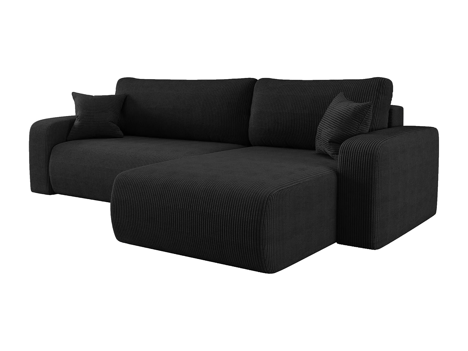 Canapé d'Angle réversible convertible avec fonction de couchage Piano XL coffre universel en velours côtelé noir du fabricant - VINOTTI
