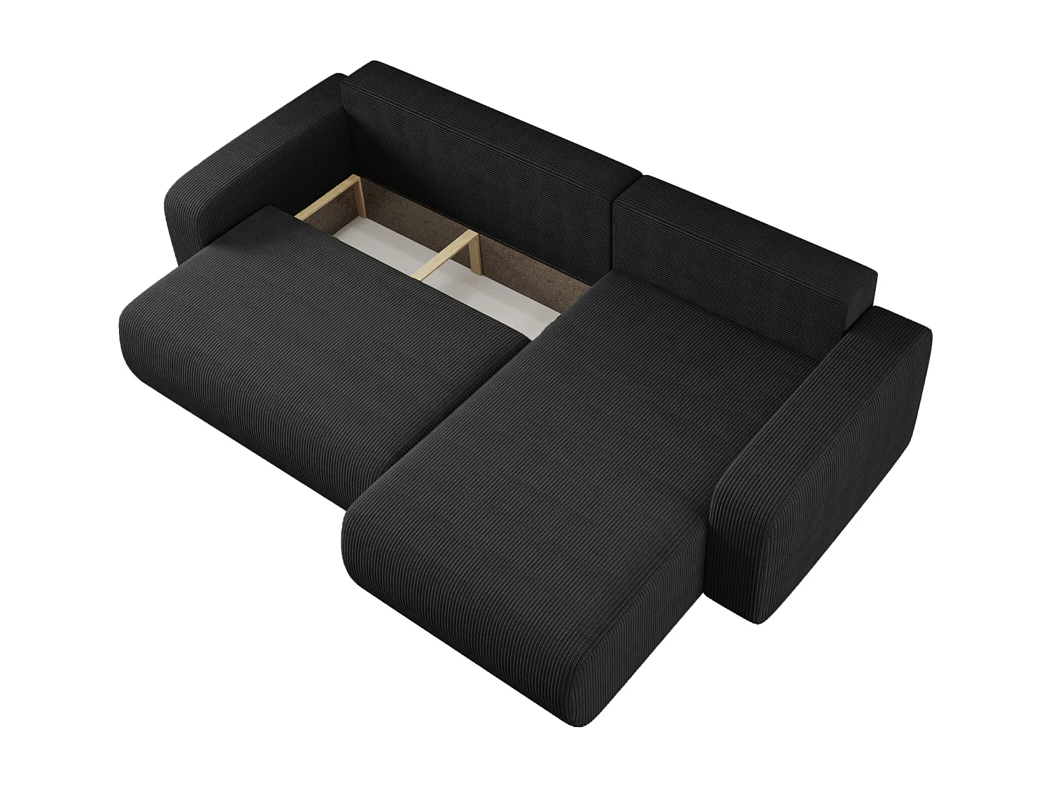 Hoekbank slaapbank Piano XL met slaapfunctie, universele opbergruimte, in zwart ribfluweel – van de fabrikant VINOTTI