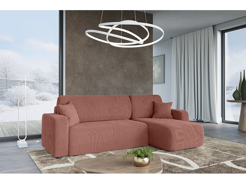 Canapé d'Angle réversible convertible avec fonction de couchage Piano L coffre universel en velours côtelé cuivre du fabricant - VINOTTI