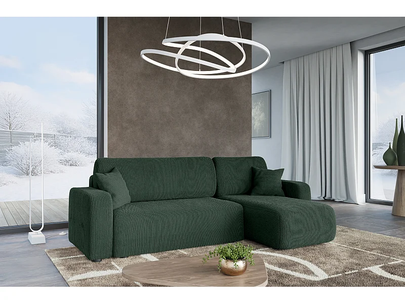 Canapé d'Angle réversible convertible avec fonction de couchage Piano L coffre universel en velours côtelé vert bouteille du fabricant - VINOTTI