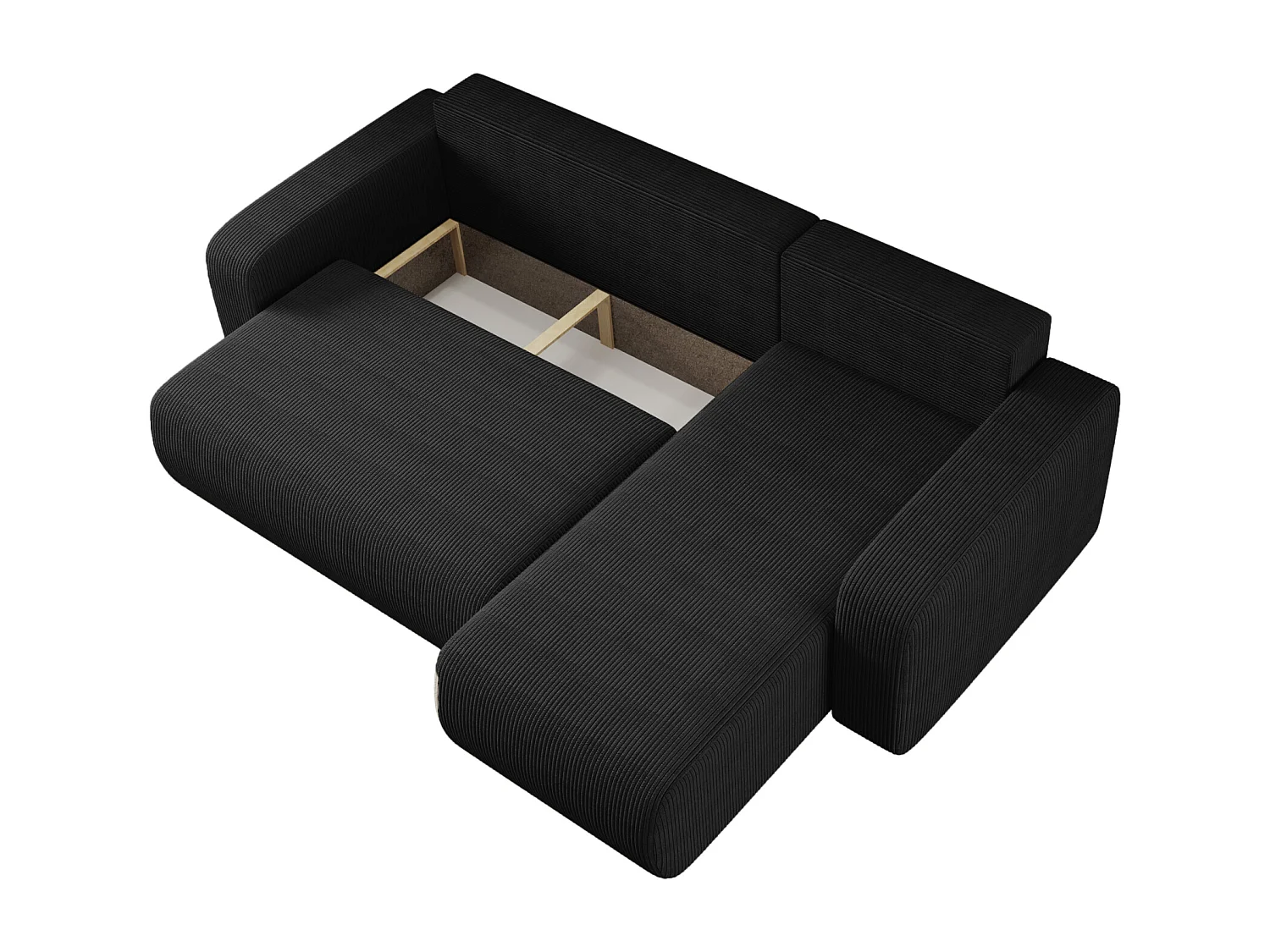 Canapé d'Angle réversible convertible avec fonction de couchage Piano L coffre universel en velours côtelé noir du fabricant - VINOTTI