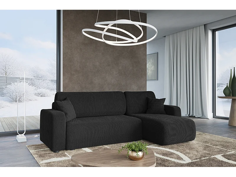 Canapé d'Angle réversible convertible avec fonction de couchage Piano L coffre universel en velours côtelé noir du fabricant - VINOTTI