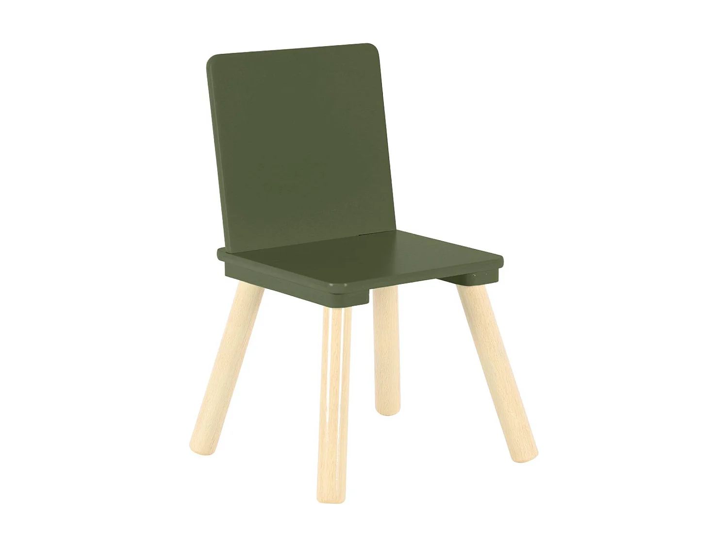 Table carrée enfant avec 2 chaises. pieds en pin. vert olive