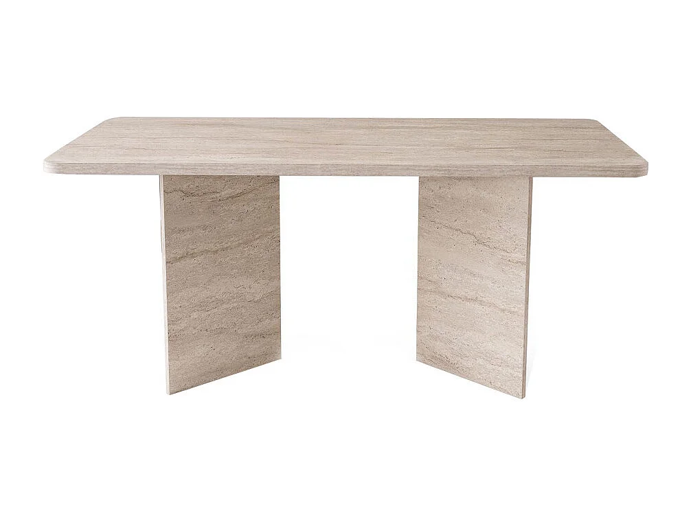 Sam - Table à manger rectangulaire 8 personnes effet travertin - Beige