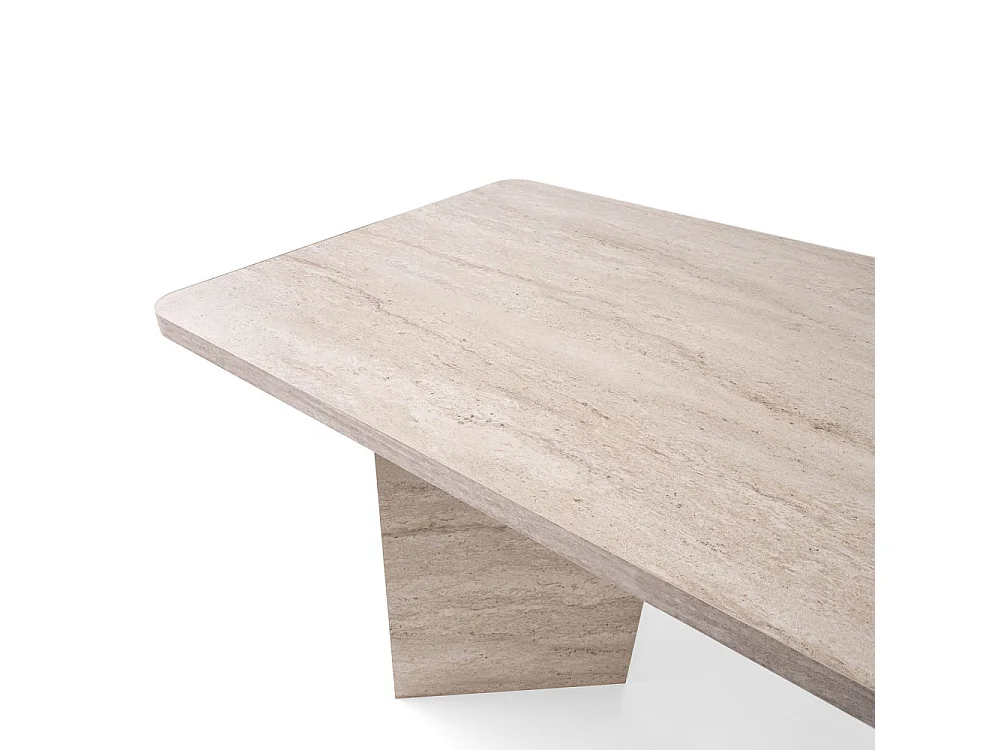 Sam - Table à manger rectangulaire 8 personnes effet travertin - Beige