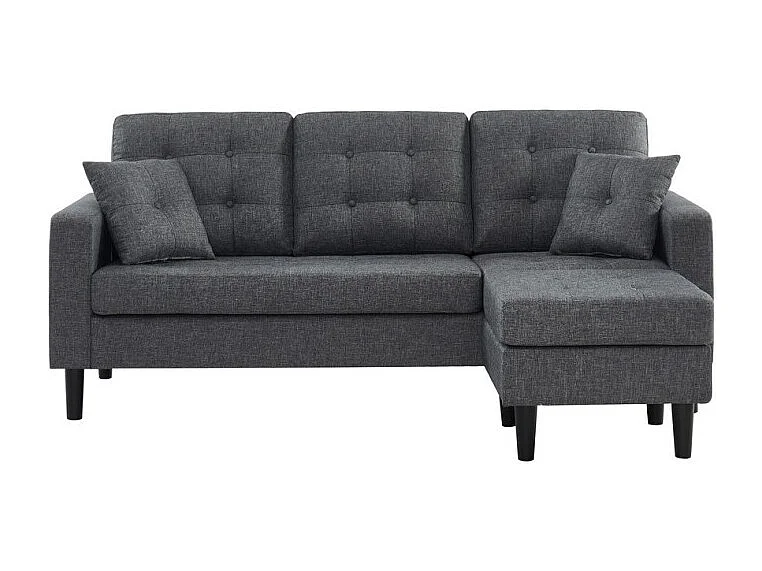 Canapé d'angle MIRISA en tissu gris et pieds en bois 4 places et 2 coussins inclus