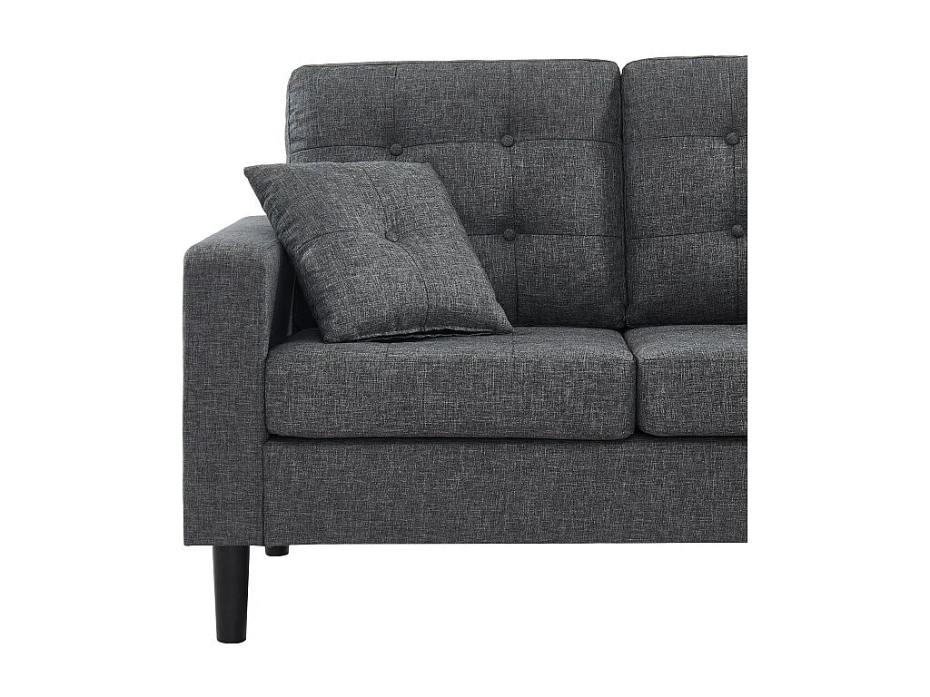 Canapé d'angle MIRISA en tissu gris et pieds en bois 4 places et 2 coussins inclus