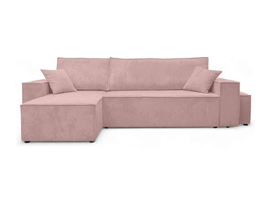 Canapé FARAH d'angle réversible et convertible 4 places avec un pouf en velours côtelé - Rose