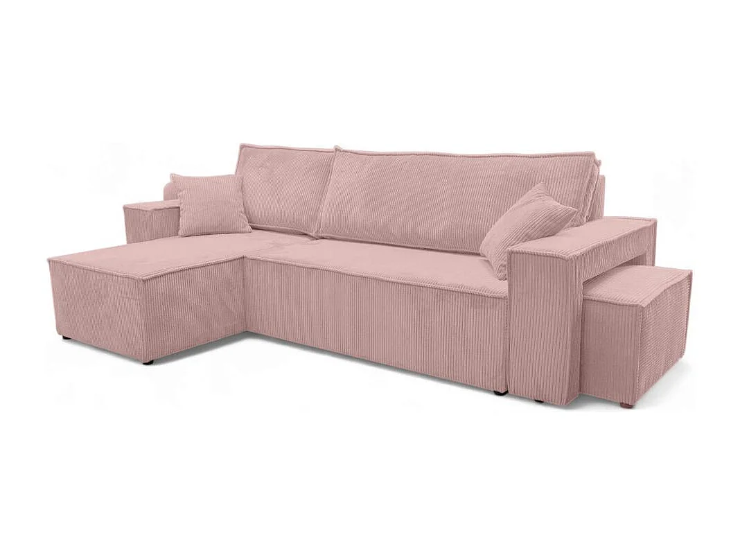 Canapé FARAH d'angle réversible et convertible 4 places avec un pouf en velours côtelé - Rose