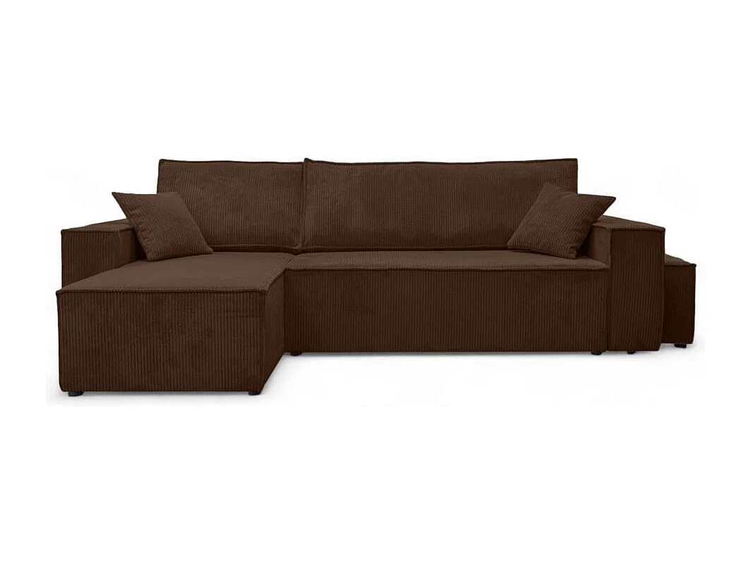 Canapé FARAH d'angle réversible et convertible 4 places avec un pouf en velours côtelé - Marron