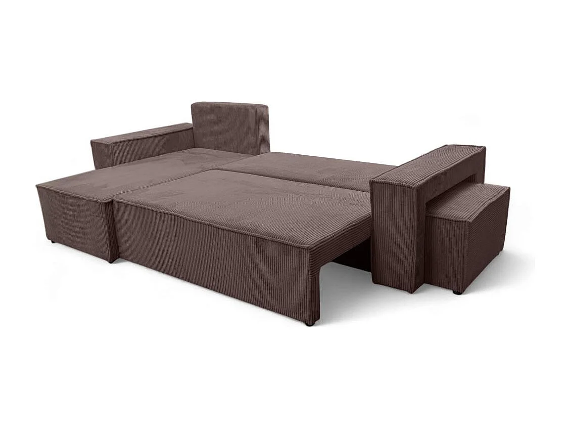Canapé FARAH d'angle réversible et convertible 4 places avec un pouf en velours côtelé - Marron glacé
