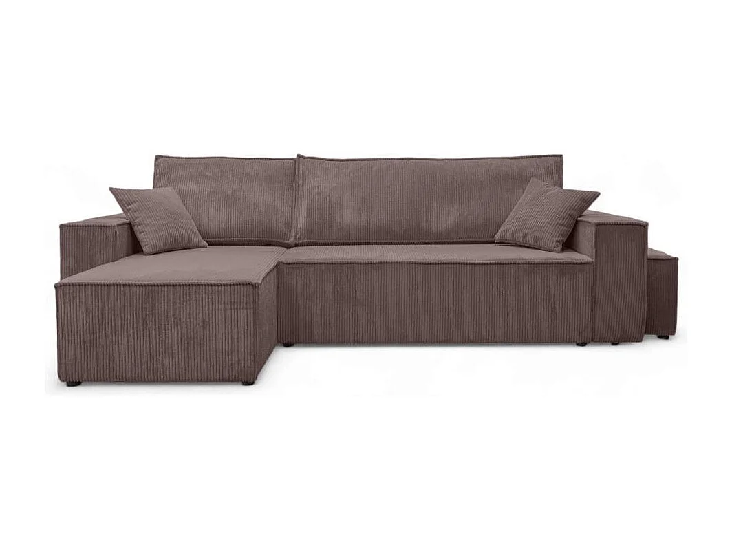 Canapé FARAH d'angle réversible et convertible 4 places avec un pouf en velours côtelé - Marron glacé