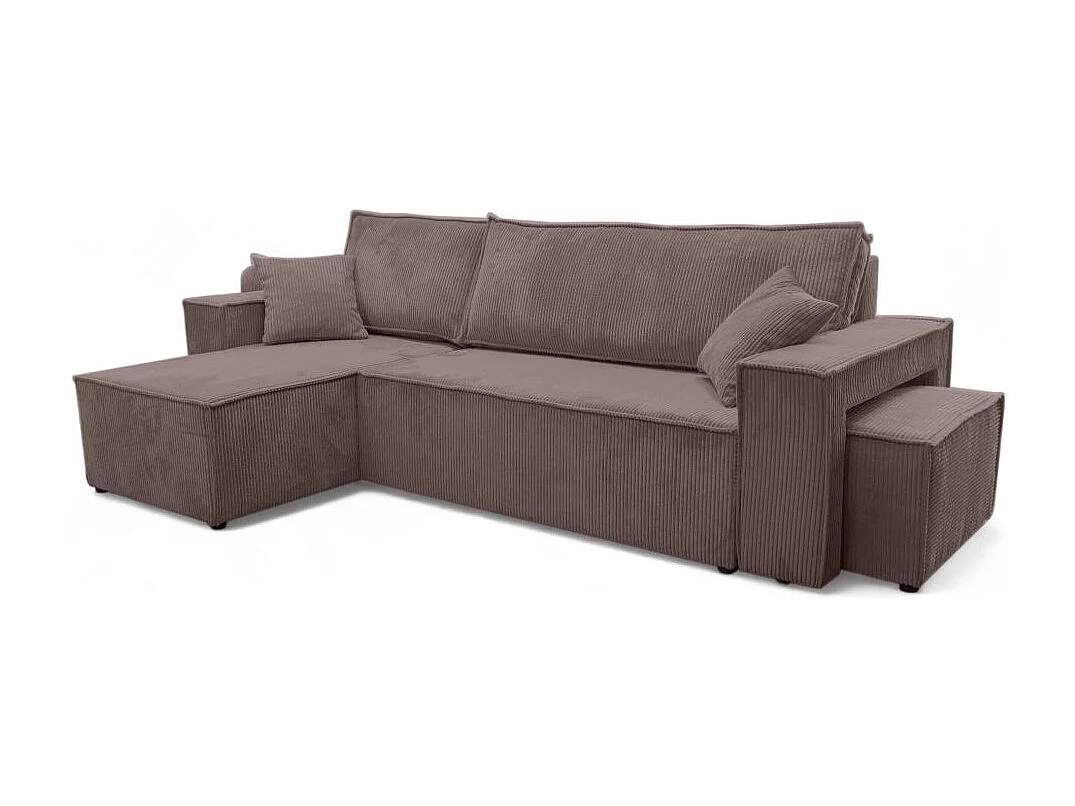 Canapé FARAH d'angle réversible et convertible 4 places avec un pouf en velours côtelé - Marron glacé